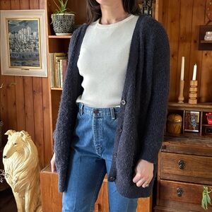 Free People Blue Charcoal Mohair Blend Cardigan Sweater M